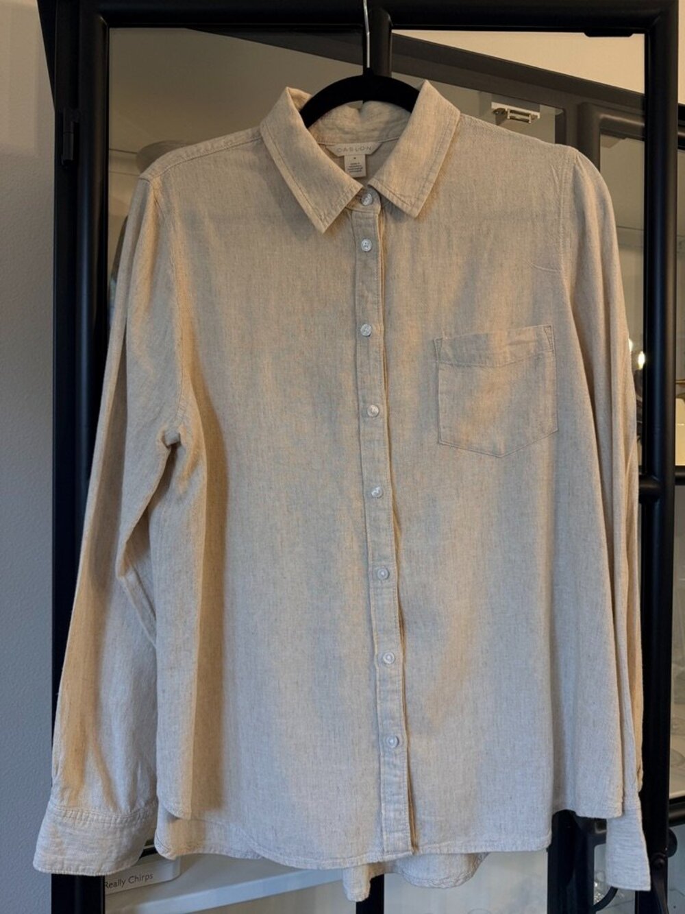 Caslon Beige Linen Blend Button Down Shirt Size S Pocket Neutral